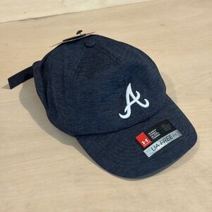 Atlanta Braves Under Armour Hat Womens OSFA Navy Blue UA Free Fit MLB Baseball